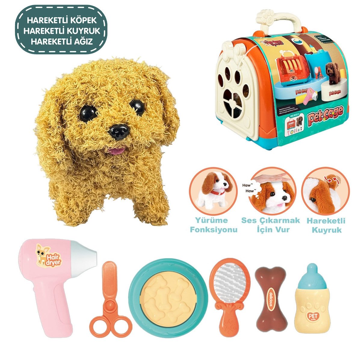 JND-3615-1 Taşıma Çantalı Hareketli Pilli Köpek Set (Pet Shop) -Vardem Oyuncak