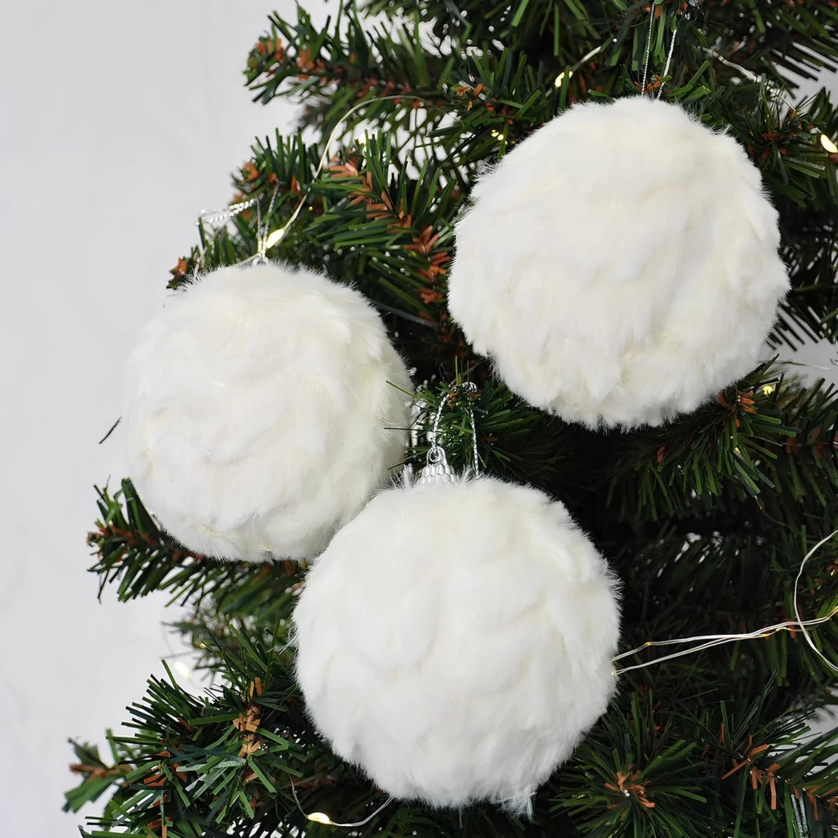 Yılbaşı Ağaç Süsleme Topu Peluş 3'lü Pvc Kutu 8 cm