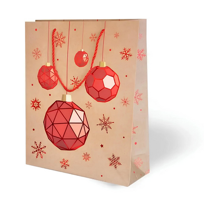 Yılbaşı Varak Baskılı Lüks Karton Çanta Kraft 26x32 cm